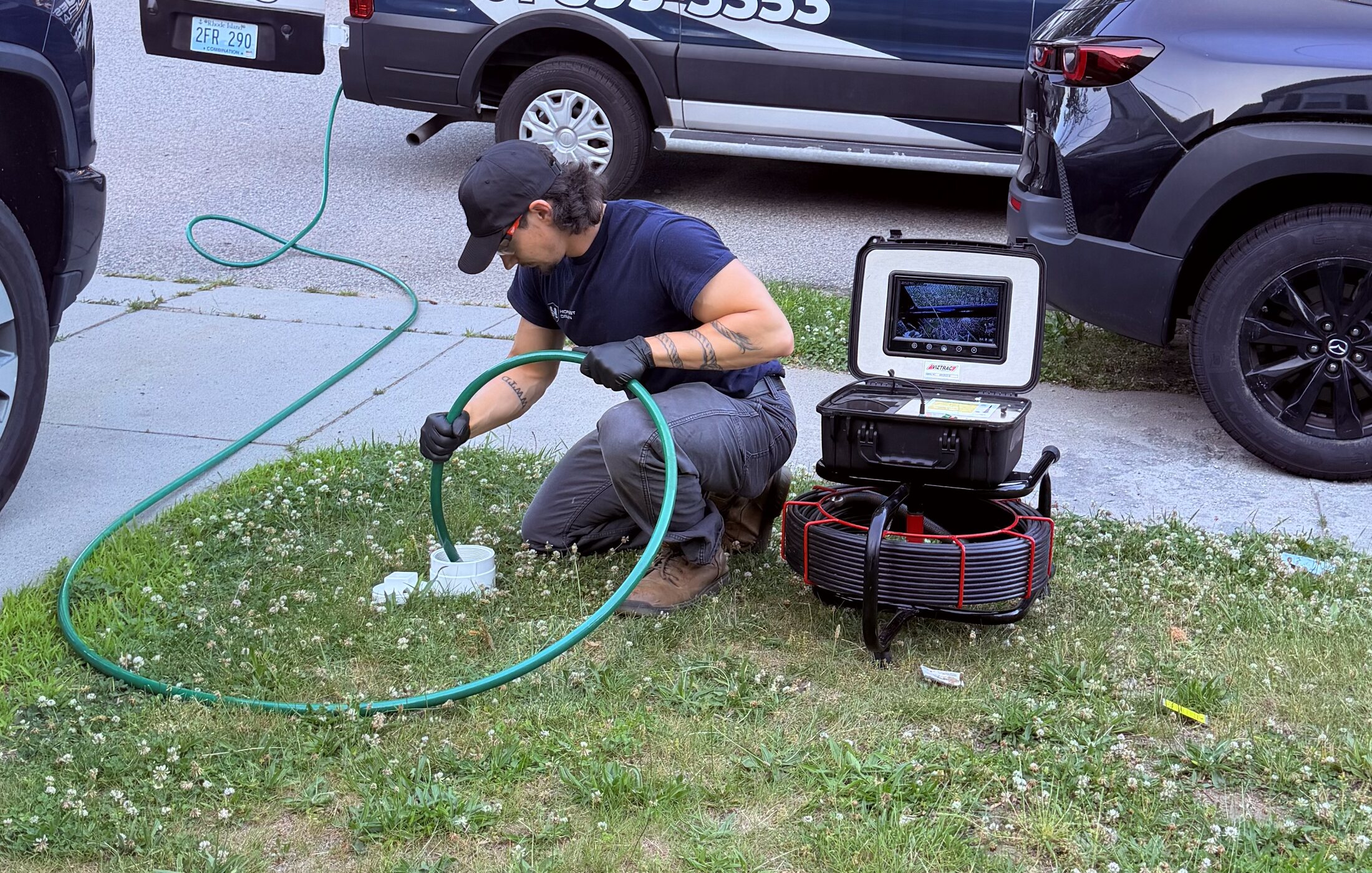 Honest Drain sewer camera inspection equipment set up outside